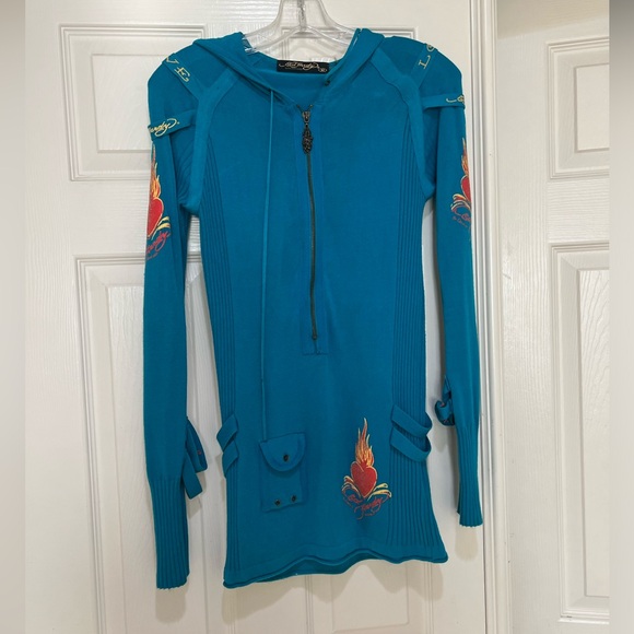 RARE Vintage Christian Audigier × Ed Hardy REFLECTIVE FULL PRINTED‎ MINI dress - Picture 1 of 13